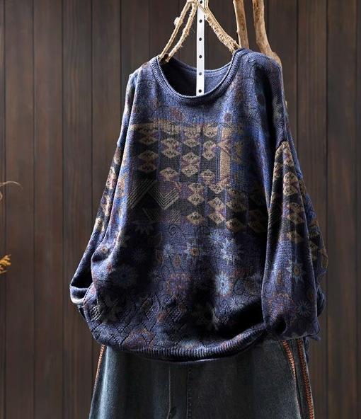 Винтажный свободный свитер с круглым вырезом женский зимний свитер с длинными рукавами в китайском стиле винтажный свитер One Size 3117₽