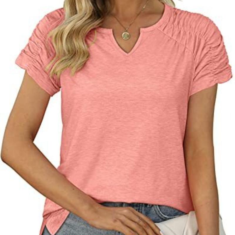 Women's V-Neck Shoulder Sleeve  T-Shirts Short Sleeve Top Women's