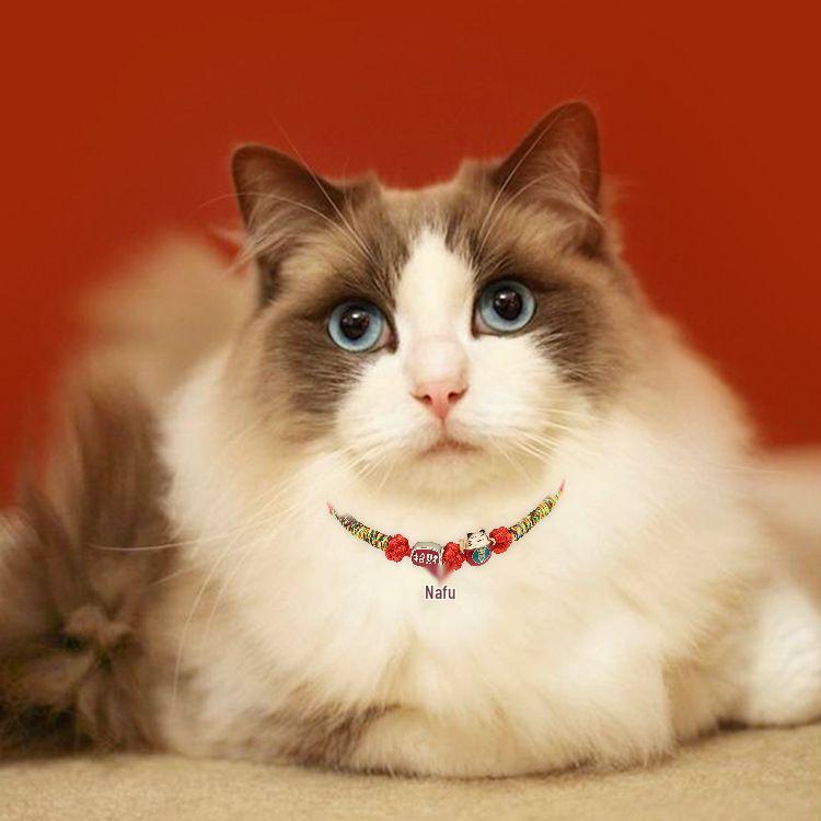 New Lucky Charm Cat Collar with Bell – Chinese Style Wealth Necklace for Pets
