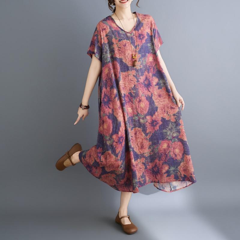 DIMANAF New 2026 Women Plus Size Summer Beach Long Dress Sundress Loose Casual Maxi Elegant Lady Print Dress