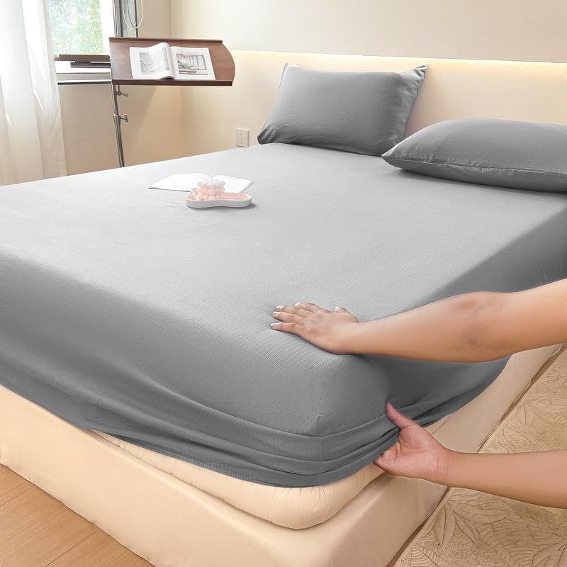 Простыня с эластичным мытым хлопковым голубым цветочным принтом — фото 12