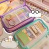 Transparent Pencil Case Cute Cartoon Pattern Large Capacity Waterproof PVC Pen Case Pencil Storage Bag Purple Bear Bunny