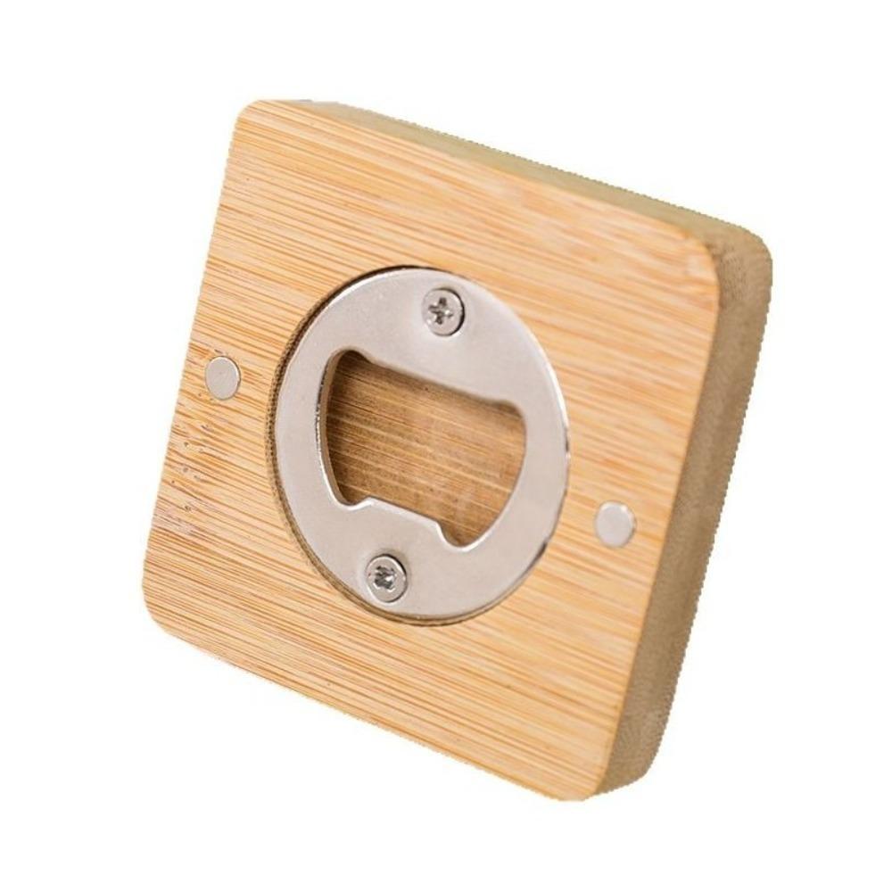 Square Round Beer Opener Wooden Beer Bottle Opener Universal Beer Cap Catche  for Home Kitchen Bar
