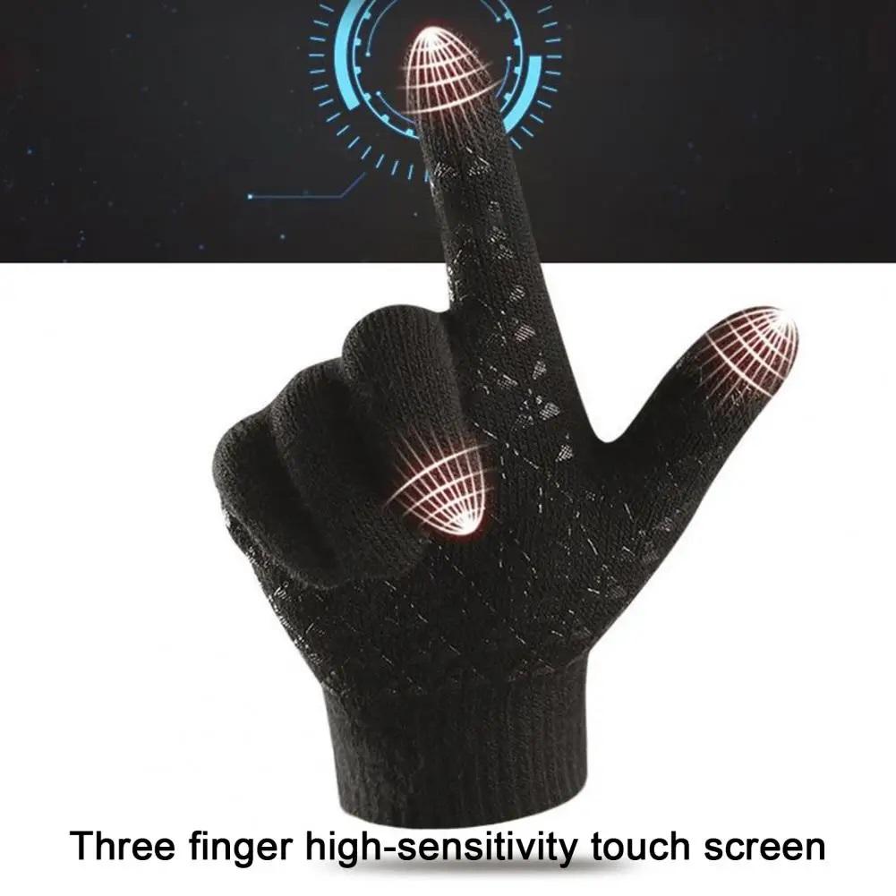 Winter Cycling Gloves Unisex Cashmere Lined Knitted Warm Full Finger Gloves Touch Screen Thicken Insulation Outdoor Sports Glove