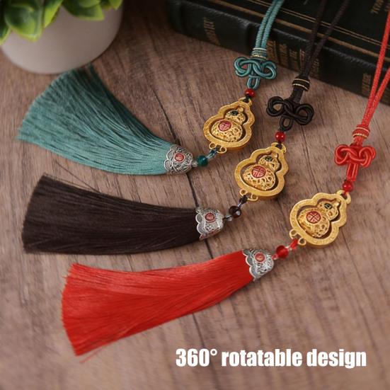 Chinese Style Gourd Car Hanging Decoration Rotatable Fu Character Gourd Tassels Car Rearview Mirror Charm Feng Shui Ornament Pendant Accessories