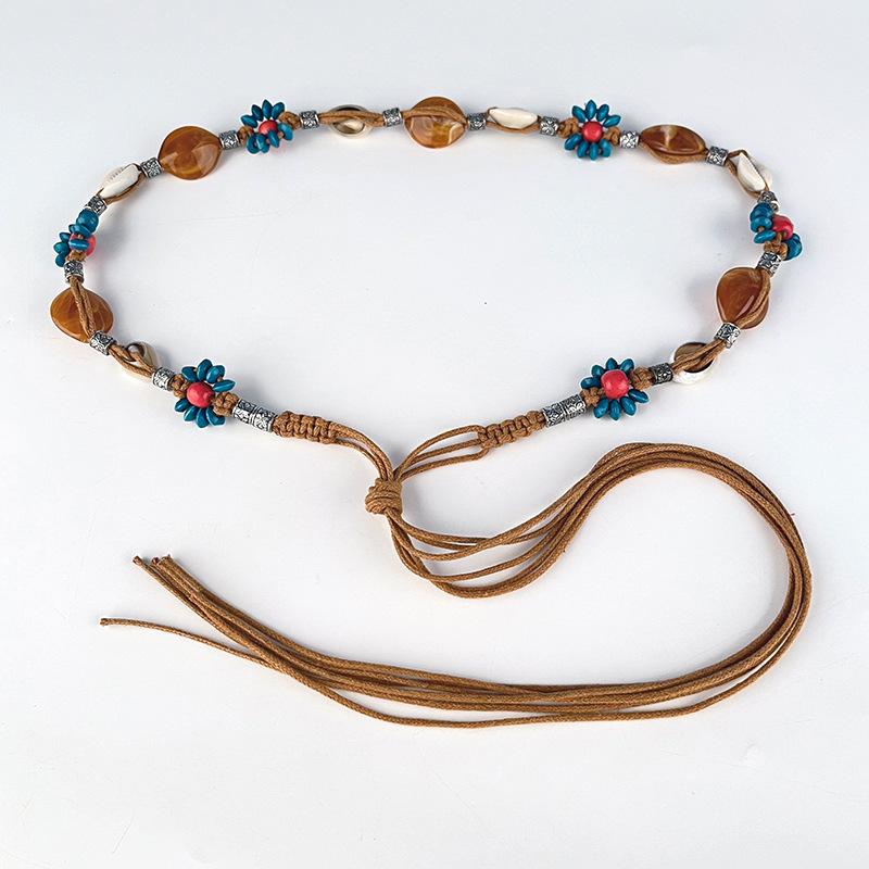 Korean Style Decorative Women's Casual Waist Chain Fashionable Versatile Wax Rope Braided Belt Bohemian Women's Flower Waist Decoration