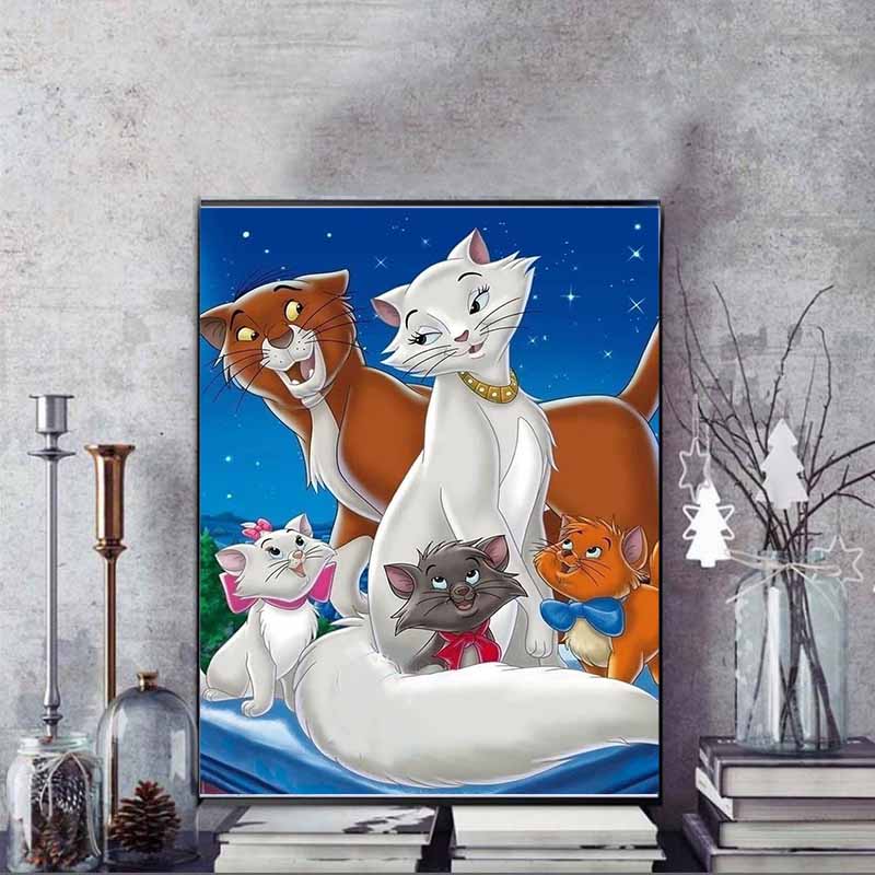 Analisi Pittura Diamante Disney Le Avventure della Famiglia Gatto Ritratto di Gruppo Opera d'Arte Strass Mosaico 5D Fai da Te Punto Croce Regalo/Decorazione per la Casa
