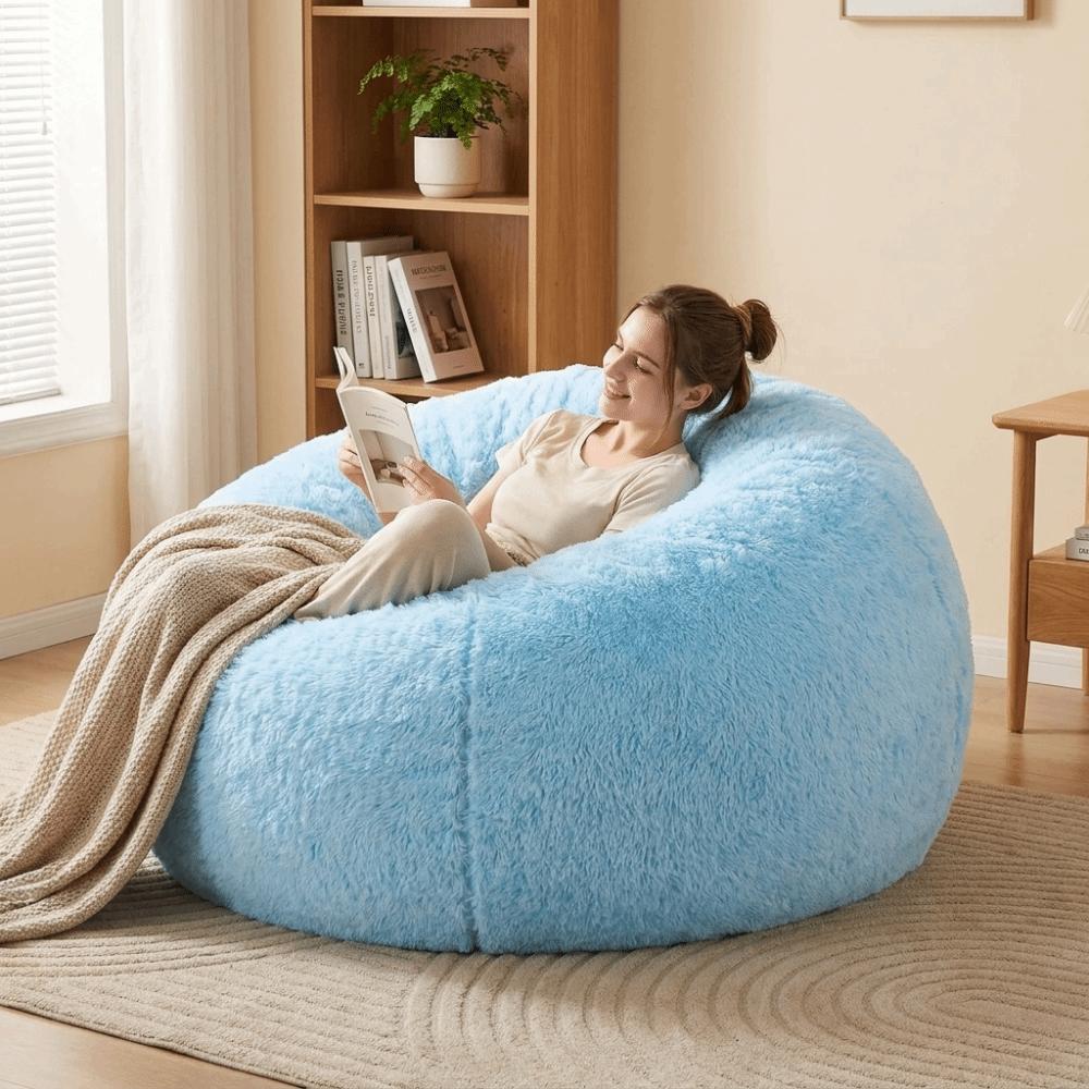 Comfy Soft Fluffy Plush Lazy Sofa Cover Large Size Round Bean Bag Chair Cover Cozy Colorful Beanbag Sofa Cover Dorm Room
