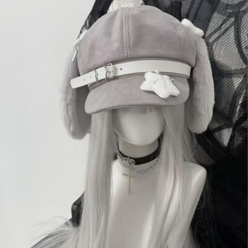 Women's Kawaii Hat Sweet Style New Fashion Cap Grey Dog Eared Cap Subculture Beret Cute Individualistic Embodying Otaku Culture