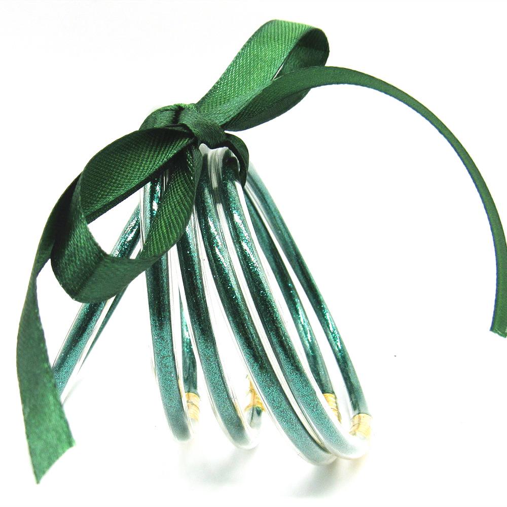 Women's Multi-Layer Silicone Rainbow Glitter Bracelet Set with Bow