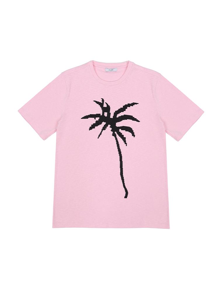 IKALOOK Palm Tree Cotton Blend Short Sleeve T-Shirt Astee113A