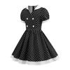 Fashion Summer Waist Polka Dot Dress Sweet Square Neck  Girls Women's Clothing
