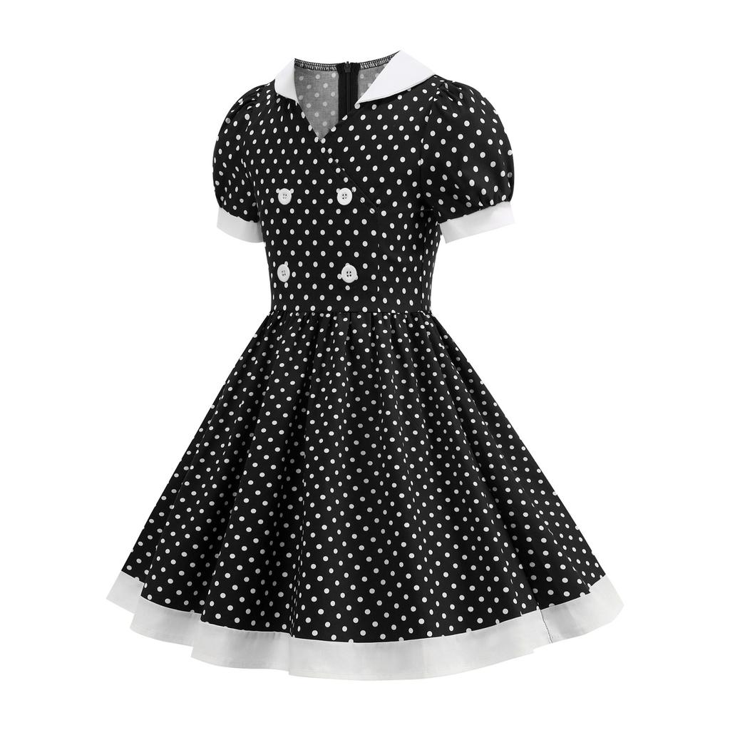 Fashion Summer Waist Polka Dot Dress Sweet Square Neck  Girls Women's Clothing