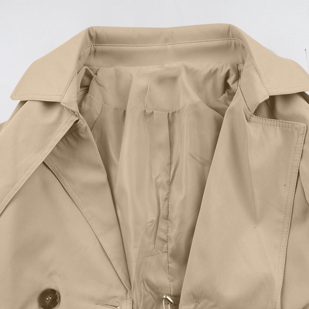 Women's Casual Lapel Double-breasted Windbreaker Jacket Long-sleeved Solid Color Jacket