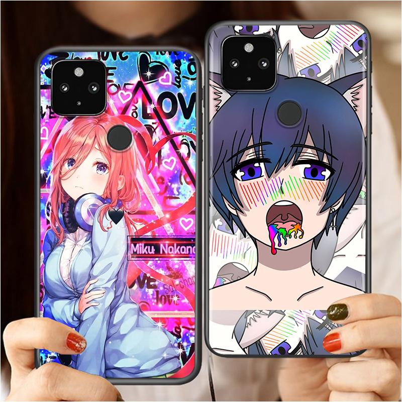 Anime Girl For Google Pixel 6 Pro 5 5A 4 4A XL 5G Black Phone Case Shell Soft Fundas Coque Capa Shockproof Cover
