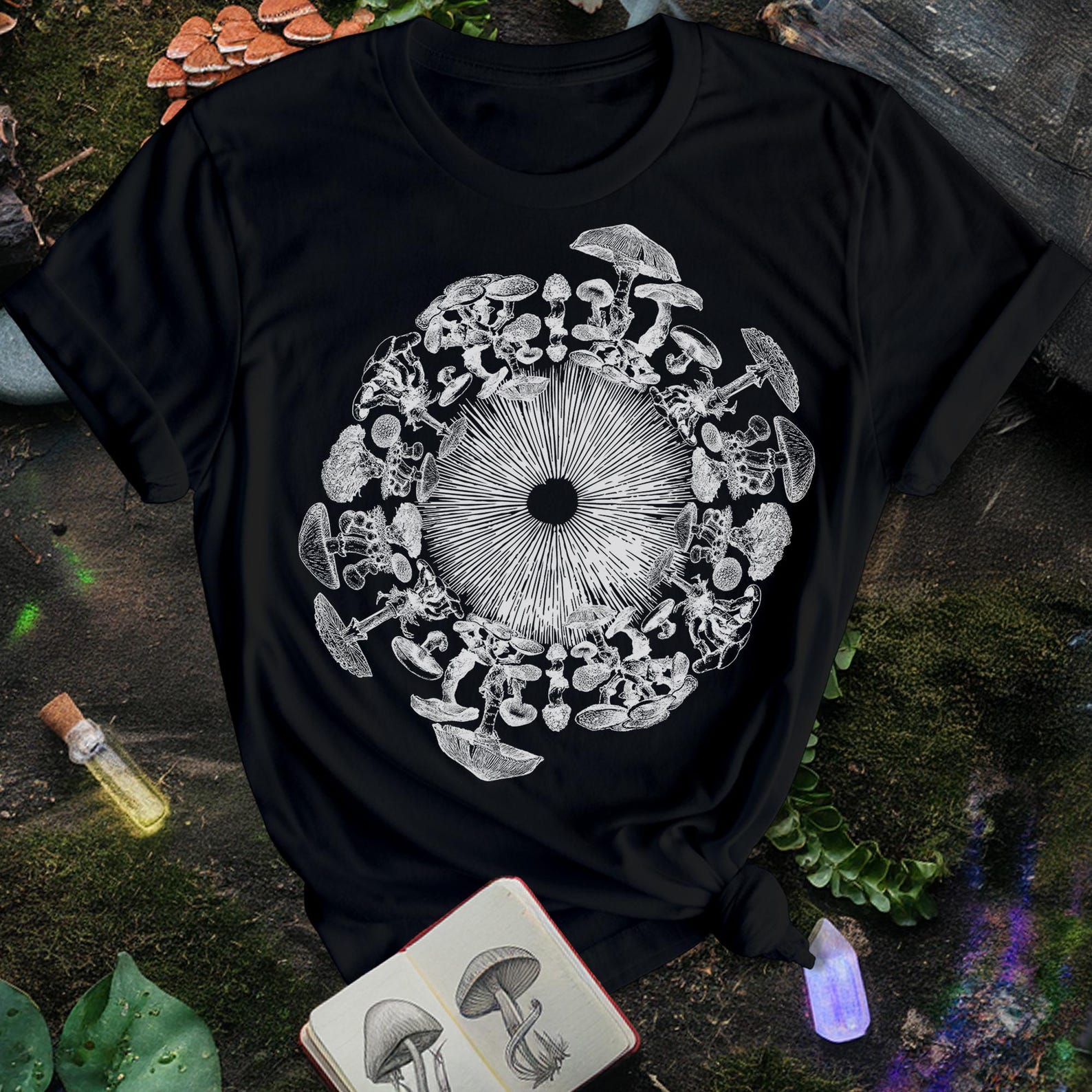 Mushroom Iris Graphic T-Shirt | Psychedelic Fungi Eye, Spiritual Art 2XL