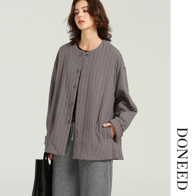 DONEED Minimalist Loose-Fit Vertical Striped Fall Jacket