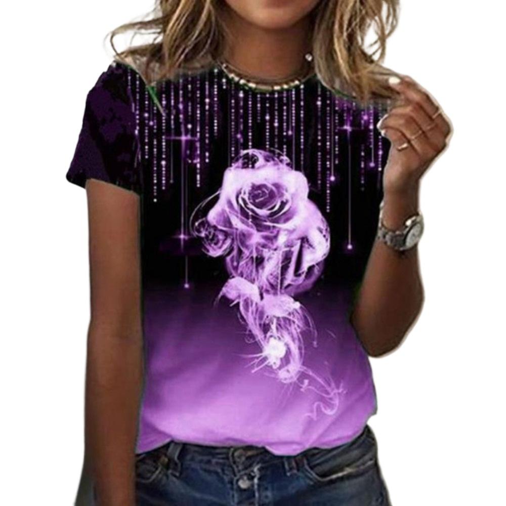 HNXC Women's Fashion Casual Summer Spring Floral Print Short Sleeve O-Neck Blouses & Shirts