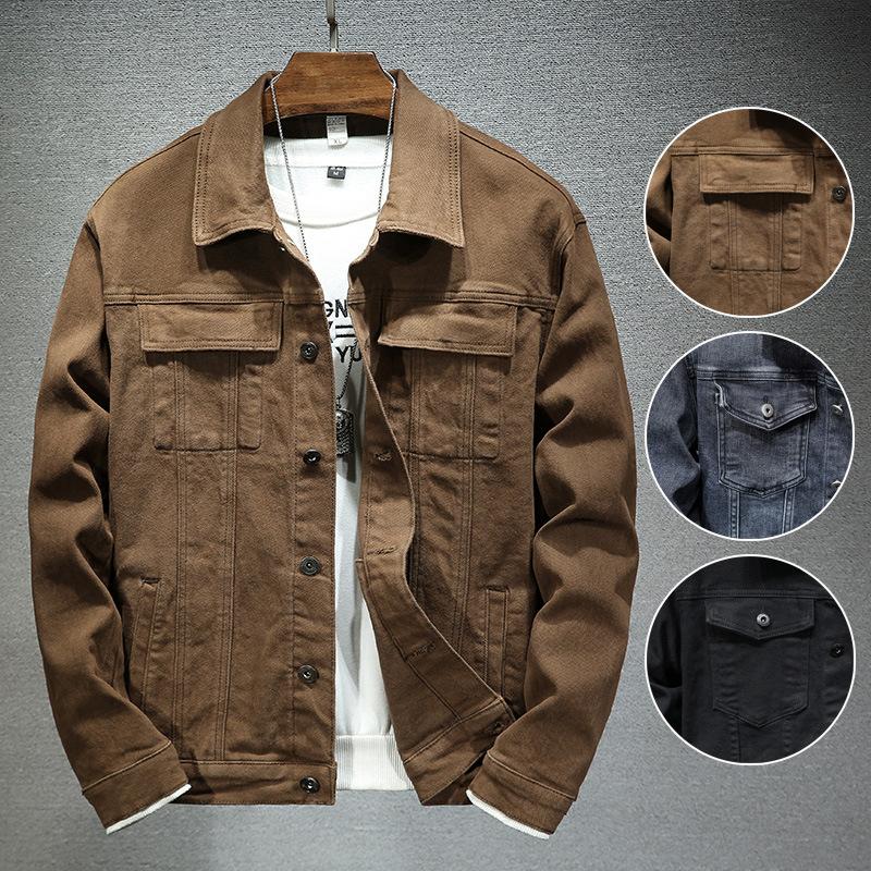 Coat Men Denim Coats Turn Down Collar Jackets Single Breasted Full Sleeve Vintage Y2k Streetwear Work Casual Jacket Simple