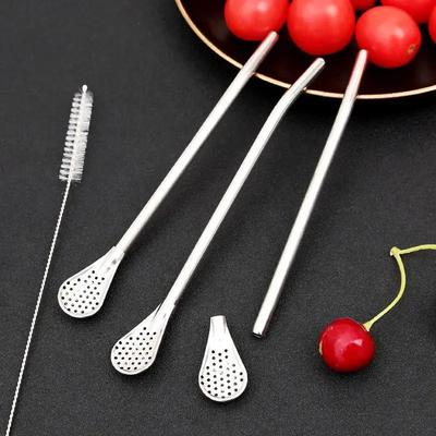 8Pcs Reusable Stainless Steel Drinking Straws Spoon Silver Washable Mate Tea Spoon Filter Straw for Cocktail Bar Accessories