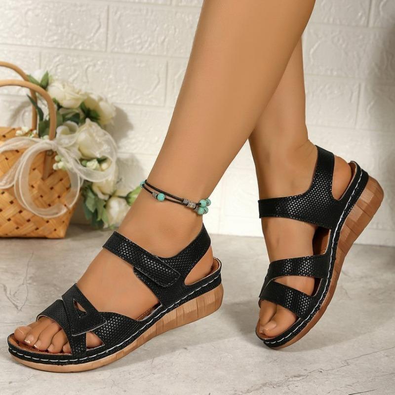 New Large-sized Casual Fish-mouth Shoes Velcro Wedge Heel Thick-soled Sandals
