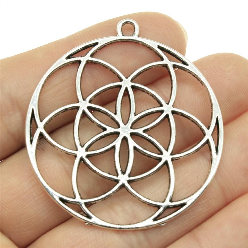10pcs The Flower Of Life The Seed Of Life Charms Tibetan Silver Color Pendants Antique Jewelry Making DIY Handmade Craft
