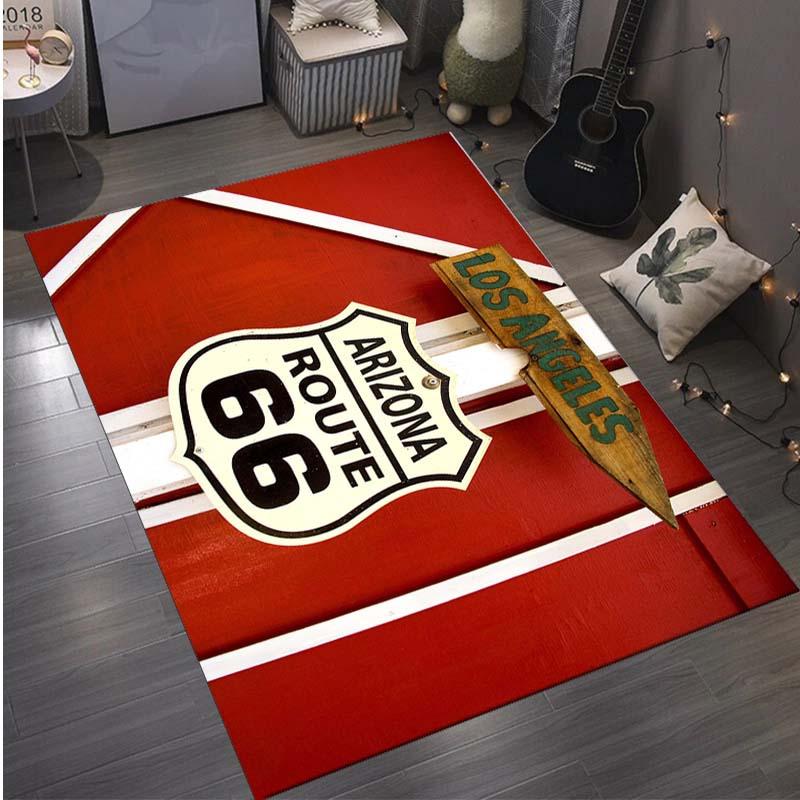 1pc Route 66 Road Sign Area Rug - Polyester Rectangular Mat for Bedroom, Living Room, Office, Corridor - Home Decor Carpet for