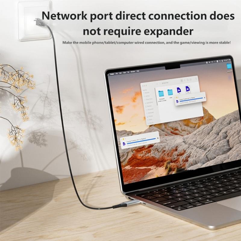 1000Mbps Gigabit Ethernet Type C To RJ45 Cable for Fast Speed Stable Corded Connection Plugs Play Design