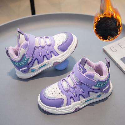 2025 Autumn and Winter New Children's Sports Shoes Fleece Soft Sole Medium and Older Children's Fashion Board Shoes Boys and Girls Casual Shoes Tide