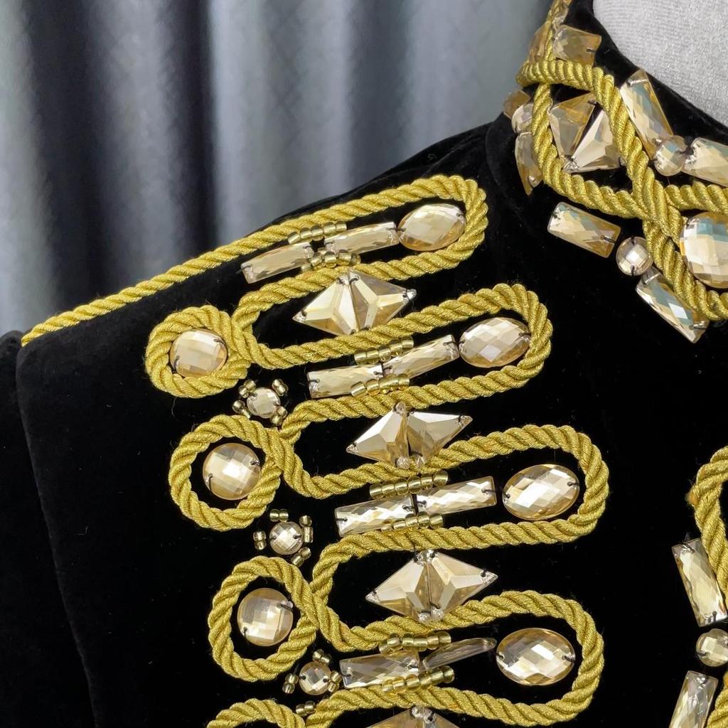 PYJTRL Męska marynarka z kryształkami z czarnego złota z haftem