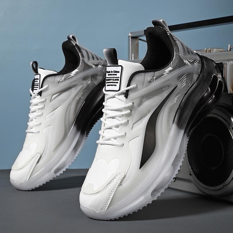 Men’s White Height Increase Street Style Sport Running Black Thick Sole Sneakers Retro Basketball Shoes Large Size for Students