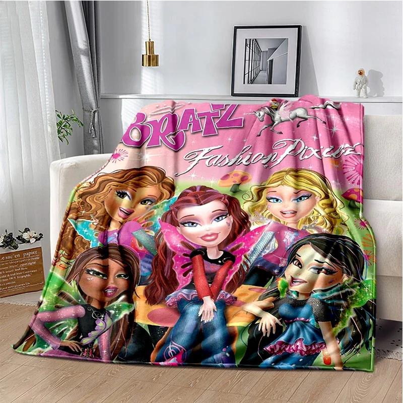 Kawaii Bratz Cartoon Anime Cute Throws Blanket Girl Sofa Home Hiking Picnic Bed Fashion Super Soft Flannel Blanket Birthday Gift