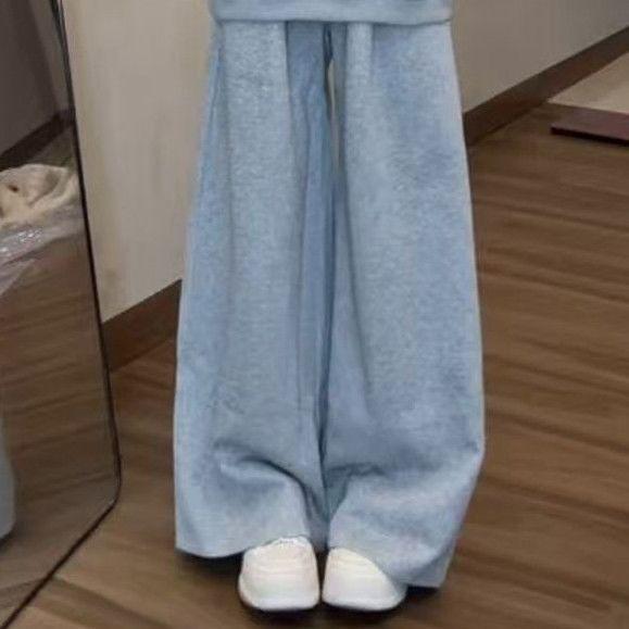 Korean Style Two-Piece Hoodie and Wide-Leg Pants Set for Women - Plus Velvet Thickened Fashion
