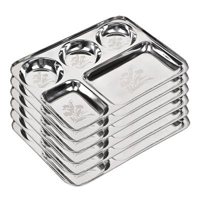 Stainless Steel Laser Partition Plate 5 In1 / Bhojan Thali/Dinner Plate Set of 6