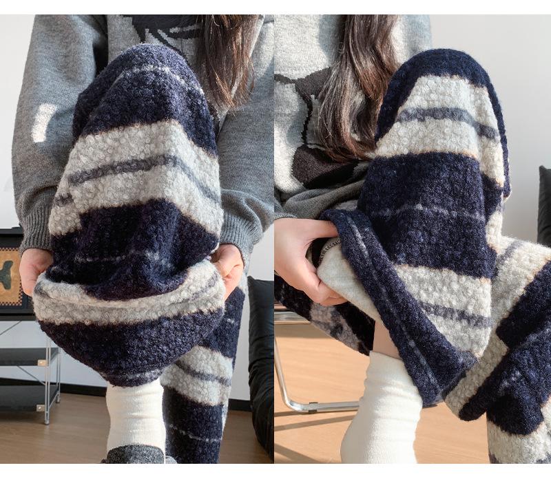 Women's High Waist Shaggy Stripe Casual Pants - Autumn/Winter Slimming Wide Leg for Lounging & Walking