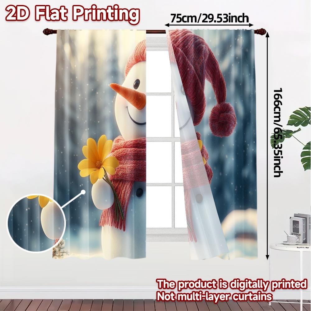 2 Stück, Vorhänge Niedlicher Schneemann Winterblumen (3) Muster Schicke Vorhänge Drucke Lichtfilternde Vorhänge Wärmedämmung und Raum