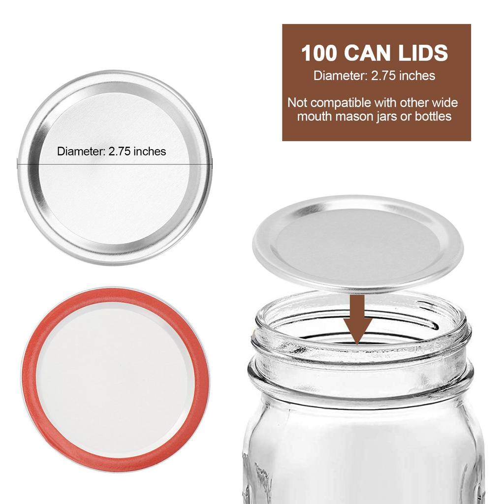 Good-100 Pcs Regular Mouth 70MM Jar Canning Lids, Reusable Leak Proof Split-Type Silver Lids With Silicone Seals Rings