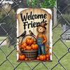 Vintage Metal Welcome Sign  Rustic Farmhouse Decor with Pumpkin Basket Scarecrow  Birds   Iron Wall Hanging for Halloween