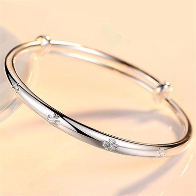 Korean Version Of Solid Bracelets New Year Gifts Four Leaf Grass Silver Bracelets