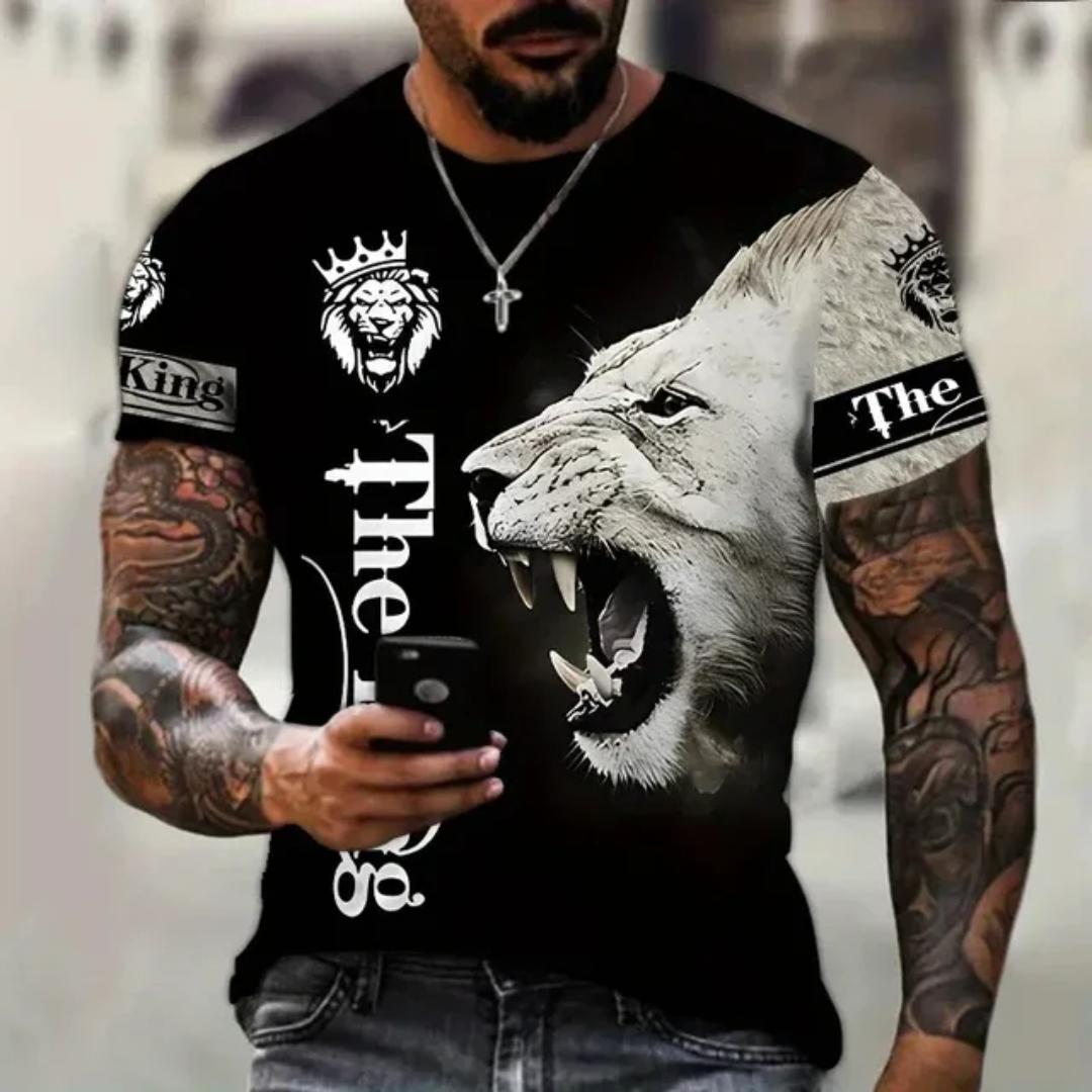 

Модная мужская футболка с 3D принтом льва в стиле хип-хоп, уличная одежда в стиле Харадзюку, футболка большого размера с забавным животным узором, топы с короткими рукавами L