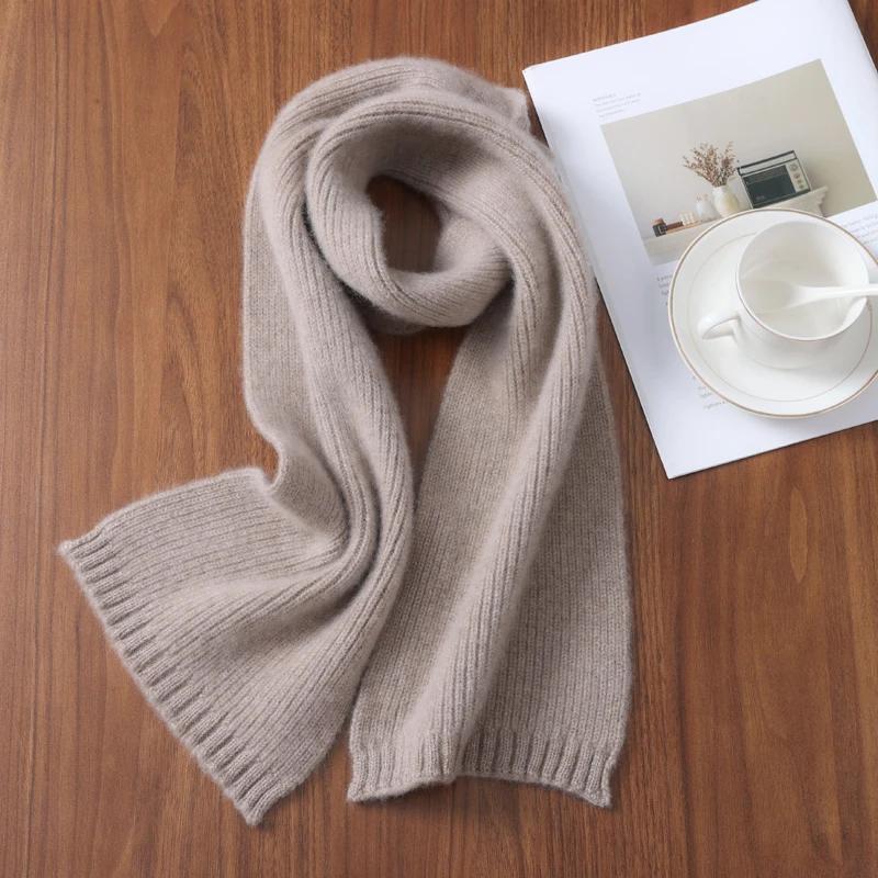 100% Wool Women Knitted Scarf Winter Long Narrow Soft Warm Cashmere Like Neckchief Solid Fashion Shawls Scarves 20cmx160cm