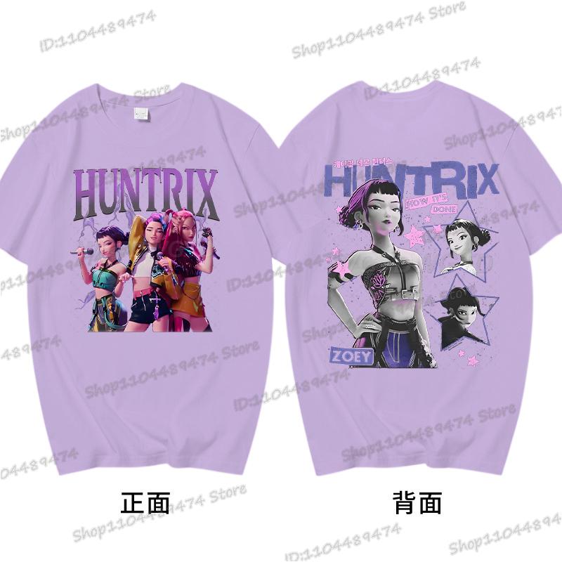 KPop Demon Hunters Rumi Zoey Miba T-shirt Men Korean Anime T Shirt Cartoon High Quality Cotton Tshirt Fashion KPop Tee Female