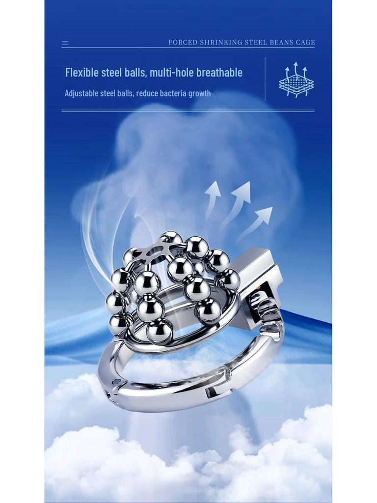 Adjustable Steel Male Chastity Cage with Metal Lock & Bondage Ring
