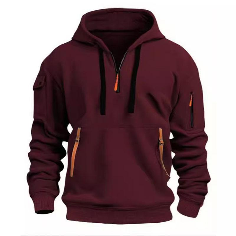 Men's Fall and Winter Half-zip Casual Sweatshirt Youth Hooded Workwear Jacket