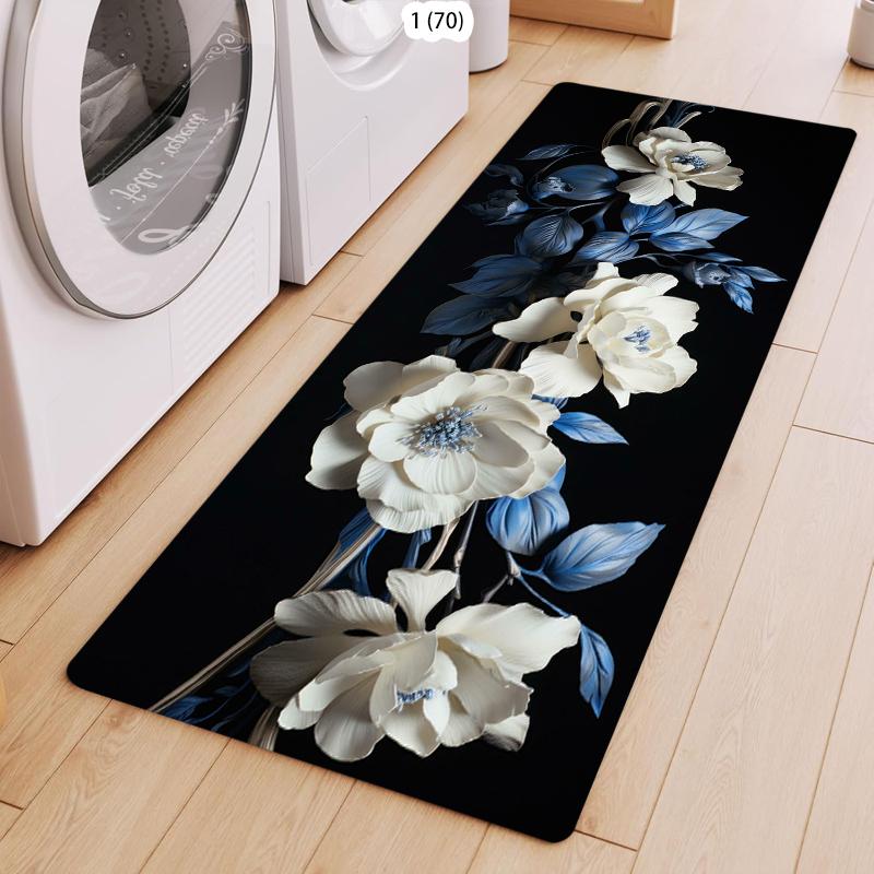 

2d Print White Blue Flower Pattern Runner Rug Door Mat Floor Mat Entrance Rug Carpets for Living Room Rugs for Bedroom 40X120CM