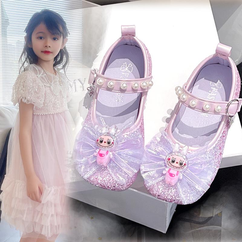 

Кожаные туфли для девочек, детские хрустальные туфли принцессы, весна и осень 2025, новая повседневная одинарная обувь со стразами, мягкая подошва, обувь для выступлений для девочек 25