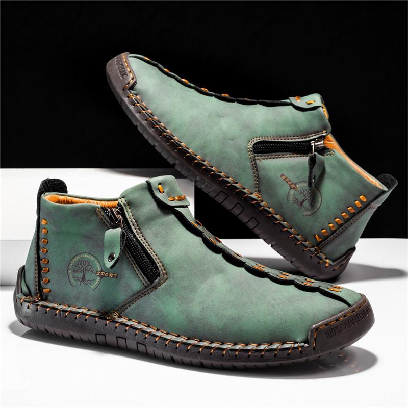 Yellow Retro Leather Casual Shoes For Men Women Big Size 36-48 Spring Zip Design Men's Ankle Boots Handmade Comfy Moccasins Man