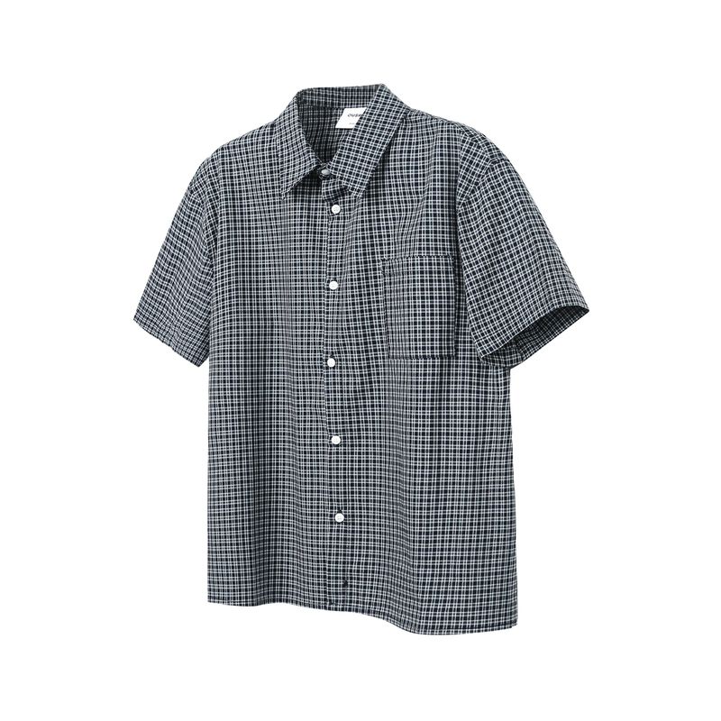 Men's Spring and Summer New American-Style Plaid Lapel Short-Sleeved Shirt Men's Retro Simple Loose Commuter Shirt Top Trendy
