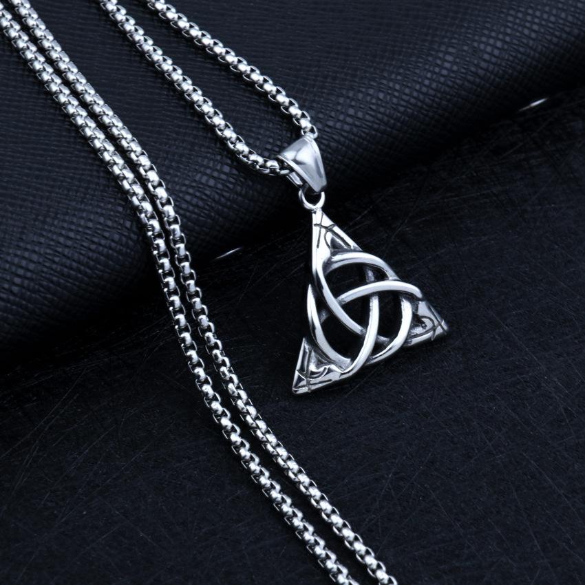 Irischer Keltischer Knoten Anhänger Halskette Für Frauen Männer Einfaches Dreieck Hip Hop Rock Edelstahl Kette Hals Schmuck Geschenke