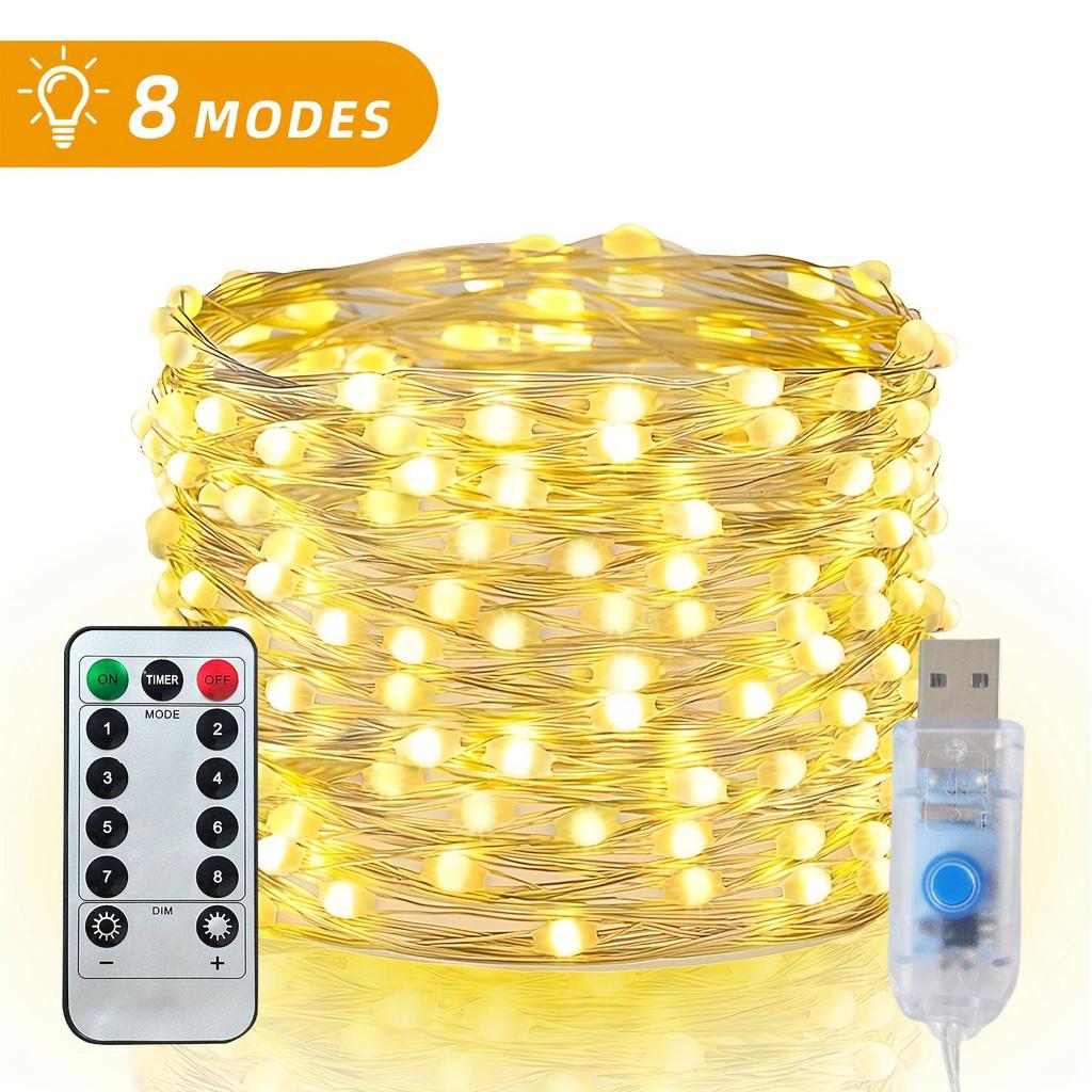 USB Remote Control LED Copper String Lights - Eight-Function, Colorful, Waterproof, Perfect for Christmas and Atmosphere Decoration